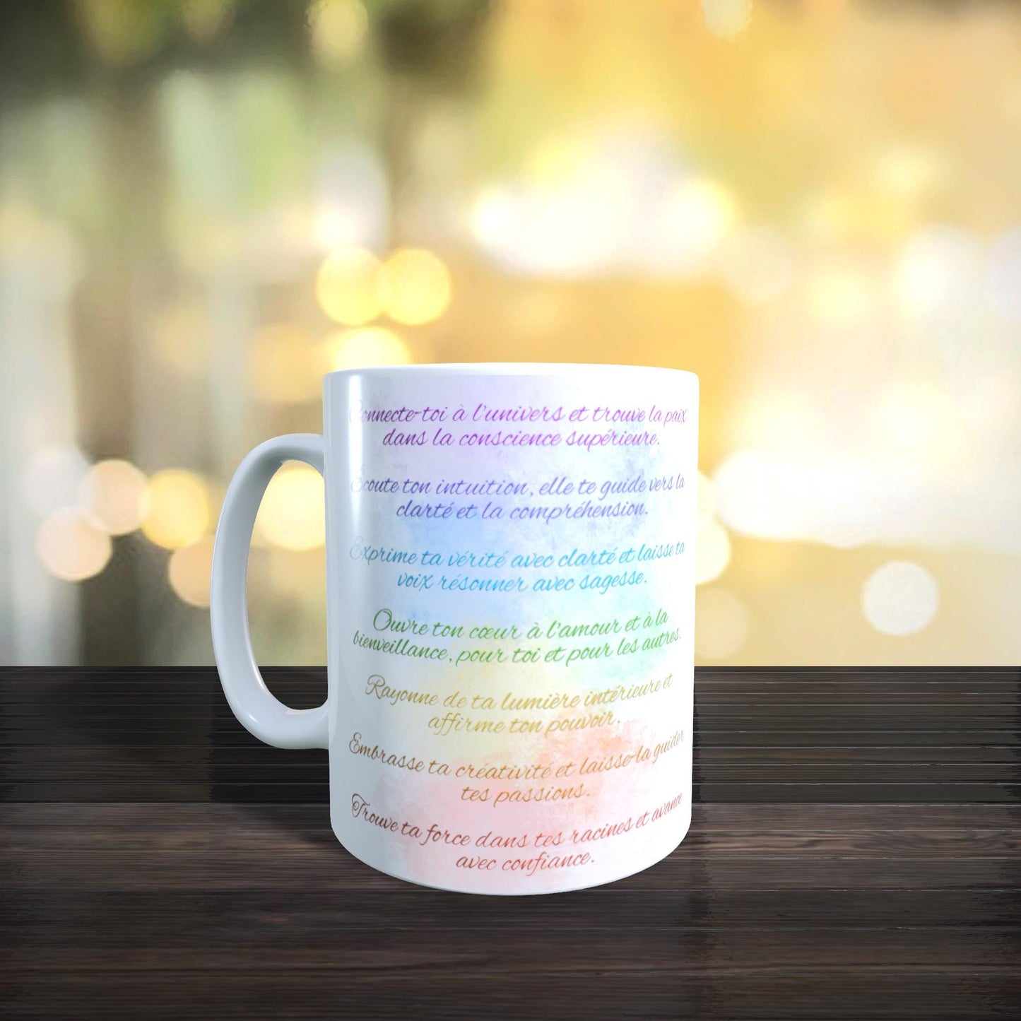 Mug Chakra Harmonie, Élevez Votre Quotidien avec Style et Inspiration, Français, Anglais, Allemand