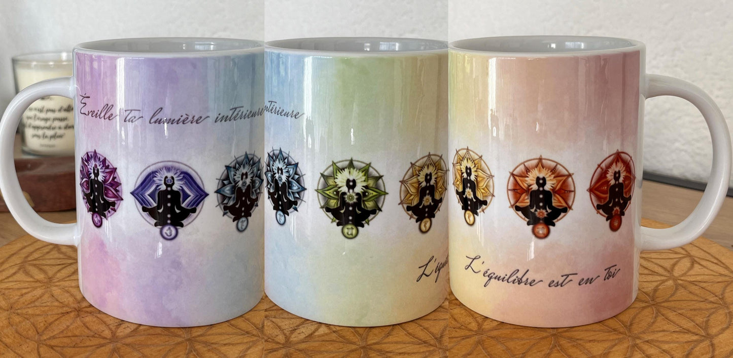 Mug Éveil des 7 Chakras, Éveiller sa Lumière Intérieure, Mug Spirituel, Équilibre et Harmonie , Cadeau Bien-être, Cadeau unique