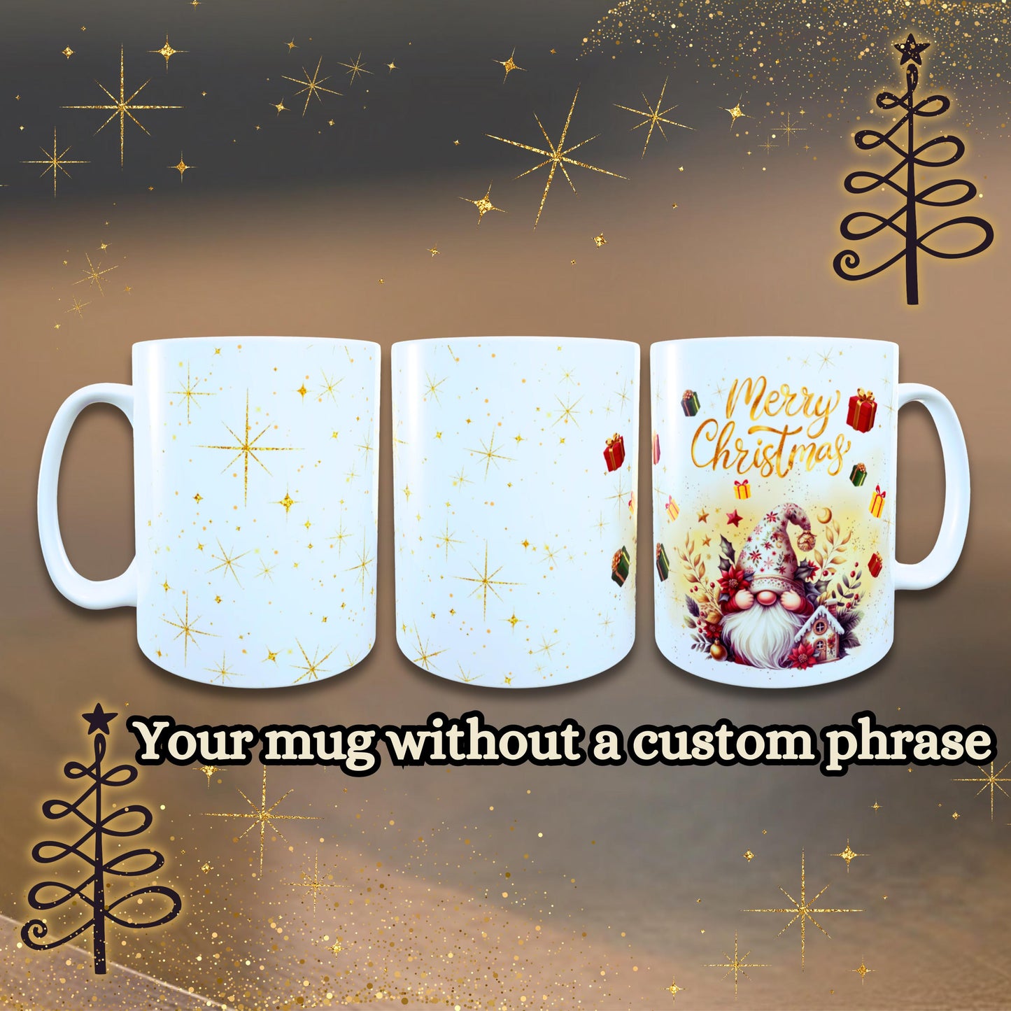 Mug de Noël Personnalisé, Gnome et ses cadeaux, Idée Cadeau Original, Noël 2024, Tasse personnalisée, Cadeau personnalisé