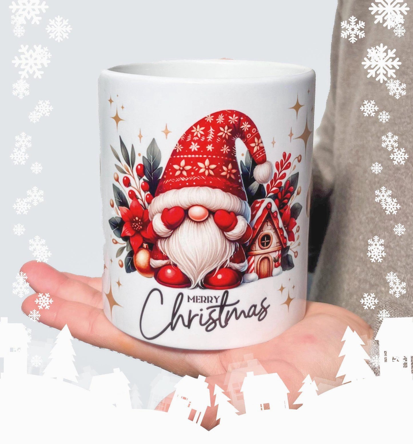 Mug de Noël, Gnome Rouge et Boules de Noël, Idée Cadeau Originale, Tasse de noël, Noël 2024, "Merry Christmas" mug, Cadeau de noël original