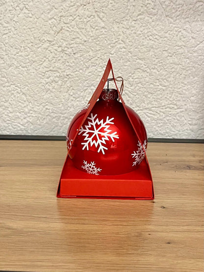 Boule de Noël Rouge Personnalisée en Verre ,Prénom et Décors Flocons de Neige ,Cadeau Unique avec Emballage Fait Main